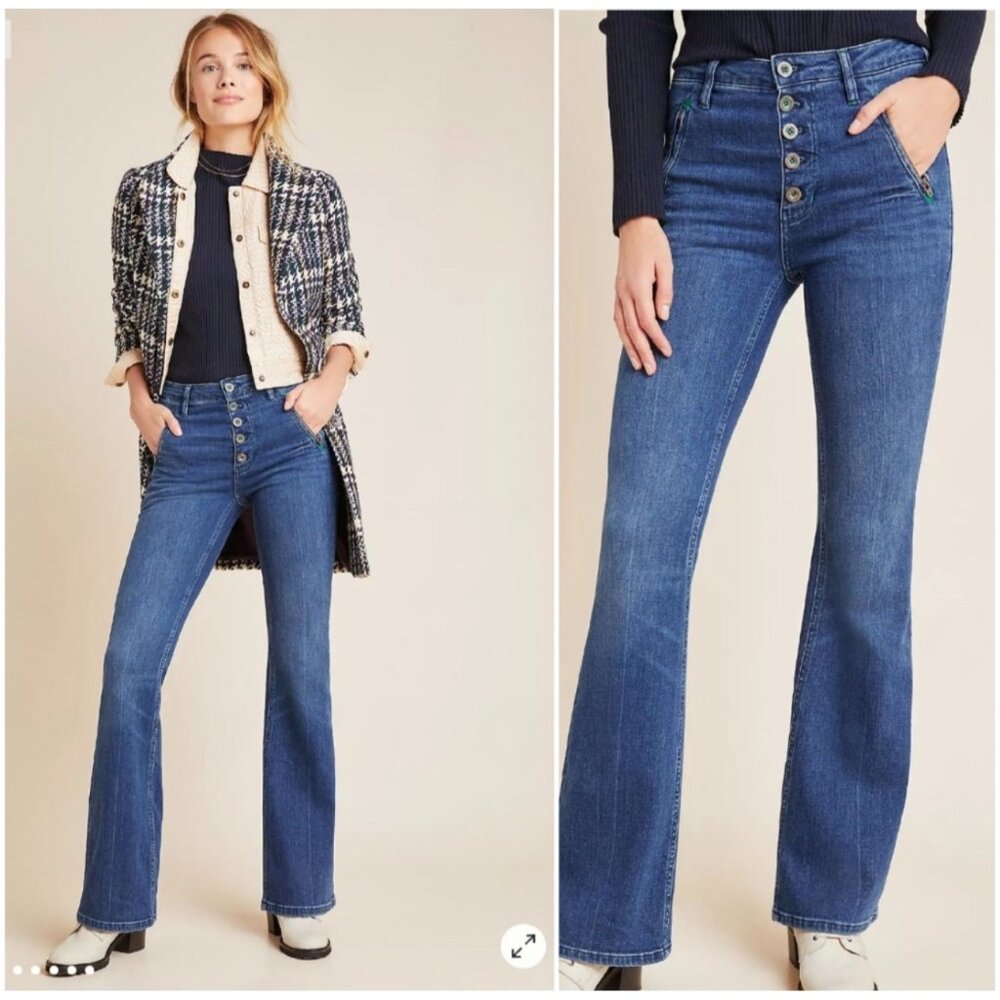 Anthropologie Denim Trouser Bootcut Womens 27 Blue High-Rise Flare Button Fly